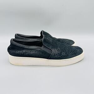 Vionic Shoes Womens 8 Black Leather Midi Perf Slip On Platform Sneakers Comfort